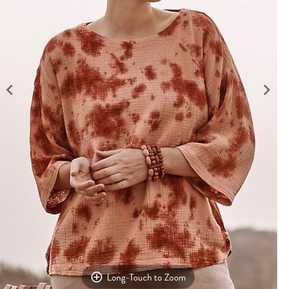 J. Jill 100% Cotton Kimono-Sleeve Orange Tie Dye Boxy Top Boho Casual Size XS